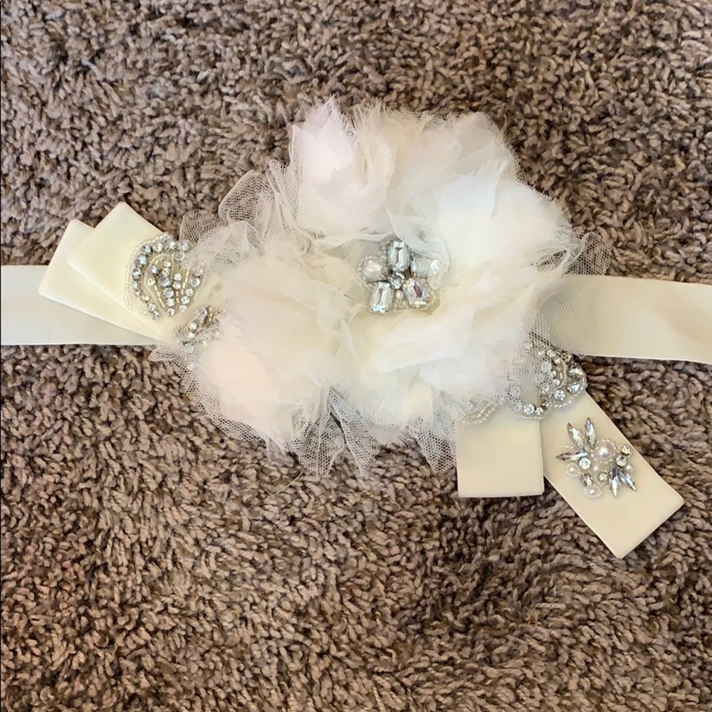 Bridal belt embellished over velour ivory ribbon